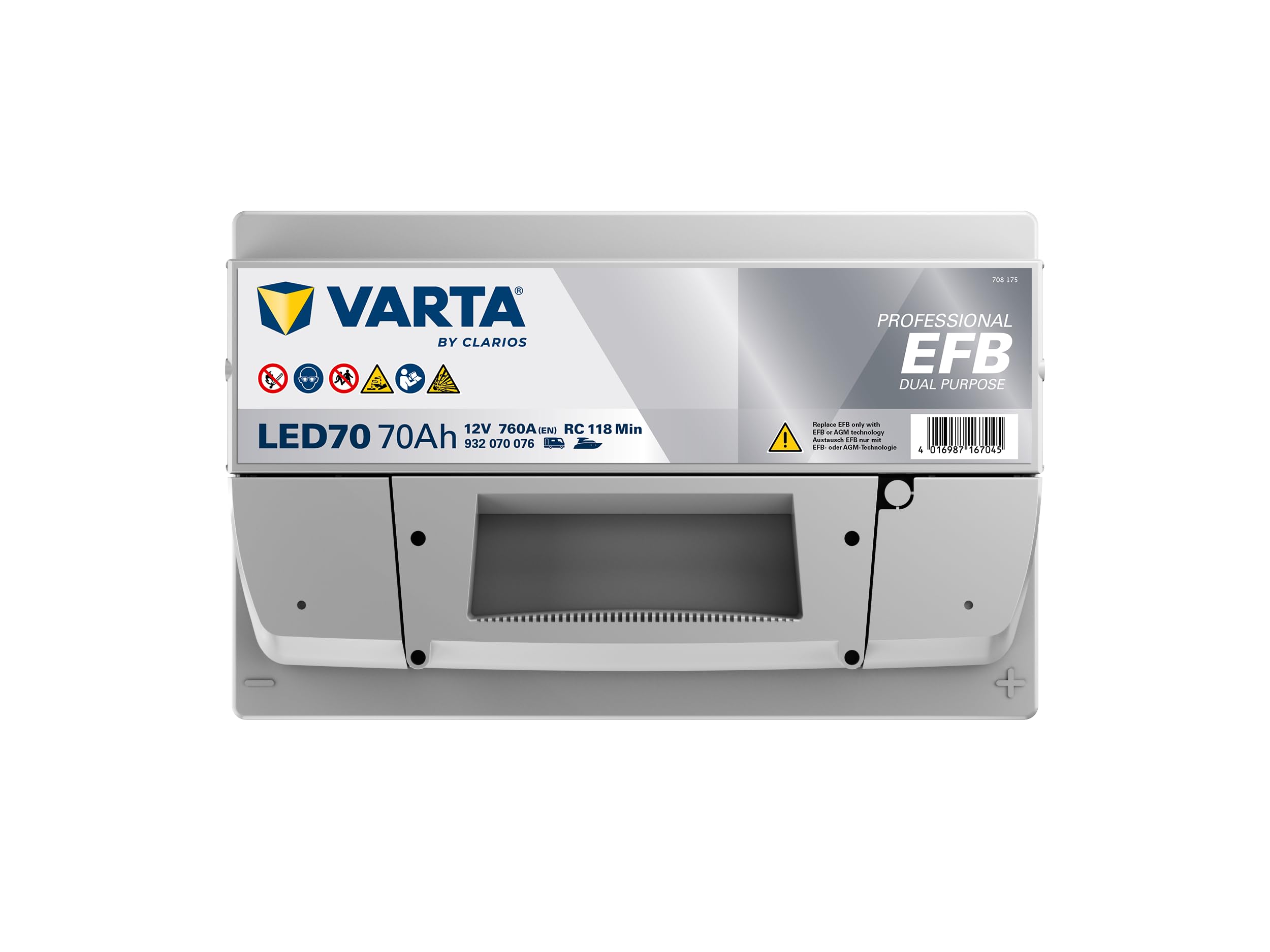 Batterie Varta Professional Dual Purpose EFB LED 70 12V 70AH 760 AMPS | Aufbaubatterie, Bordbatterie, für Wohnmobil und Boot, hohe Zyklenfestigkeit, zuverlässige Energieversorgung