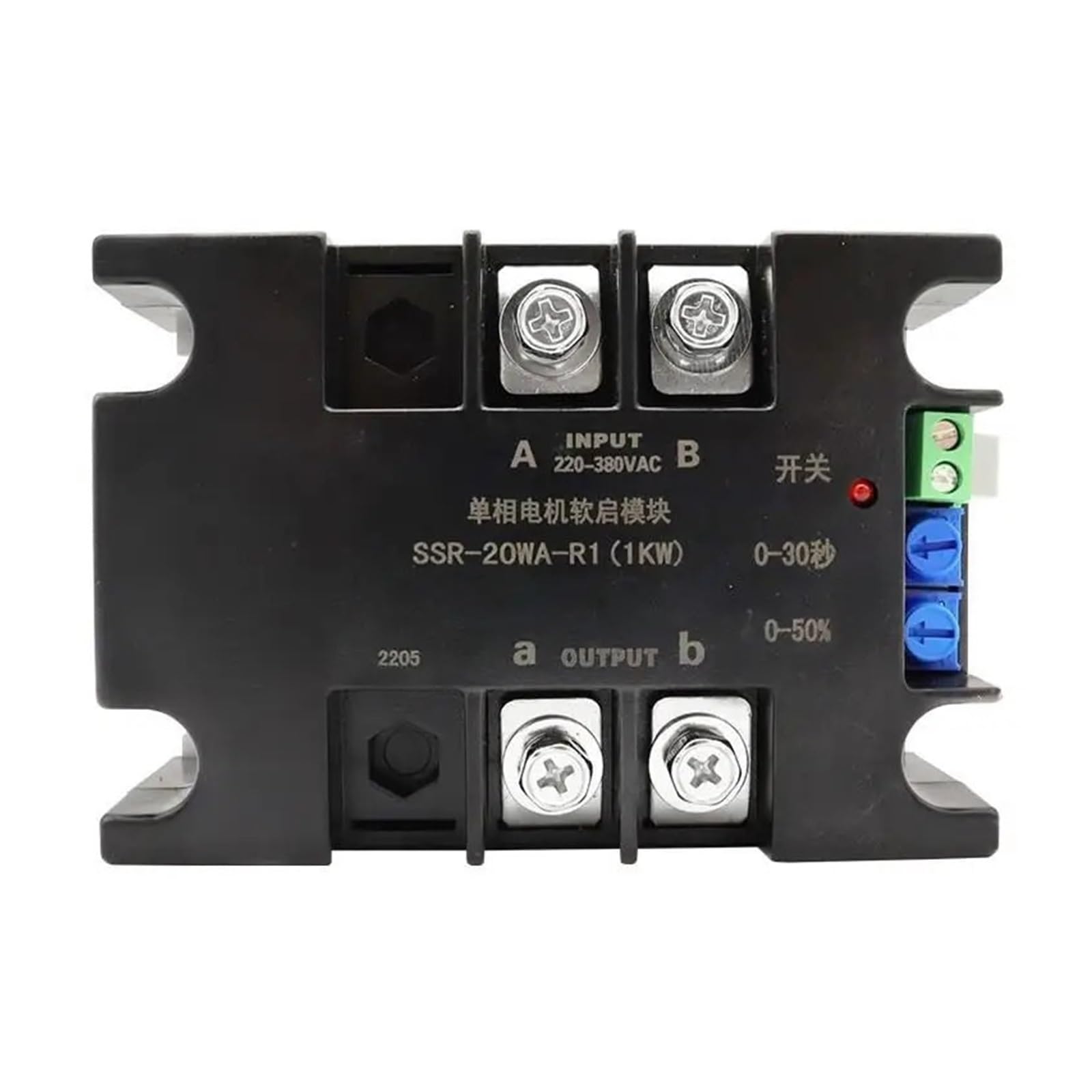 Jednofazowy rozrusznik silnika 220 V, moduł Softstart, 50-60 Hz, kompatybilny z 2/4/6/8 kW (SSR-20WA-R1 (1 KW))