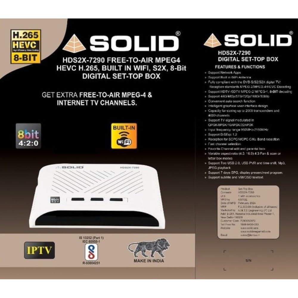 Tech-lobby Solid HDS2X-7290 S2X H.265 FTA STB with WiFi, 8 Bit HEVC, 25 Online Channels — Amazon image 5