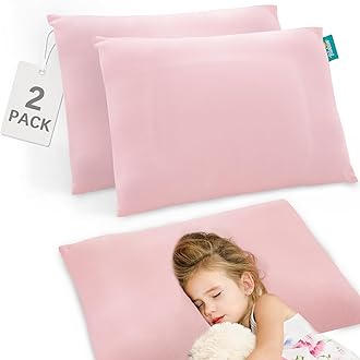 BilobanToddler Pillow 2 Pack with Pillowcase (13 x 18), Cotton Kid Pillow for Sleeping, Machine Washable Soft Travel Pillow, Toddler Use Only, Age 2 to 5 (Pink)
