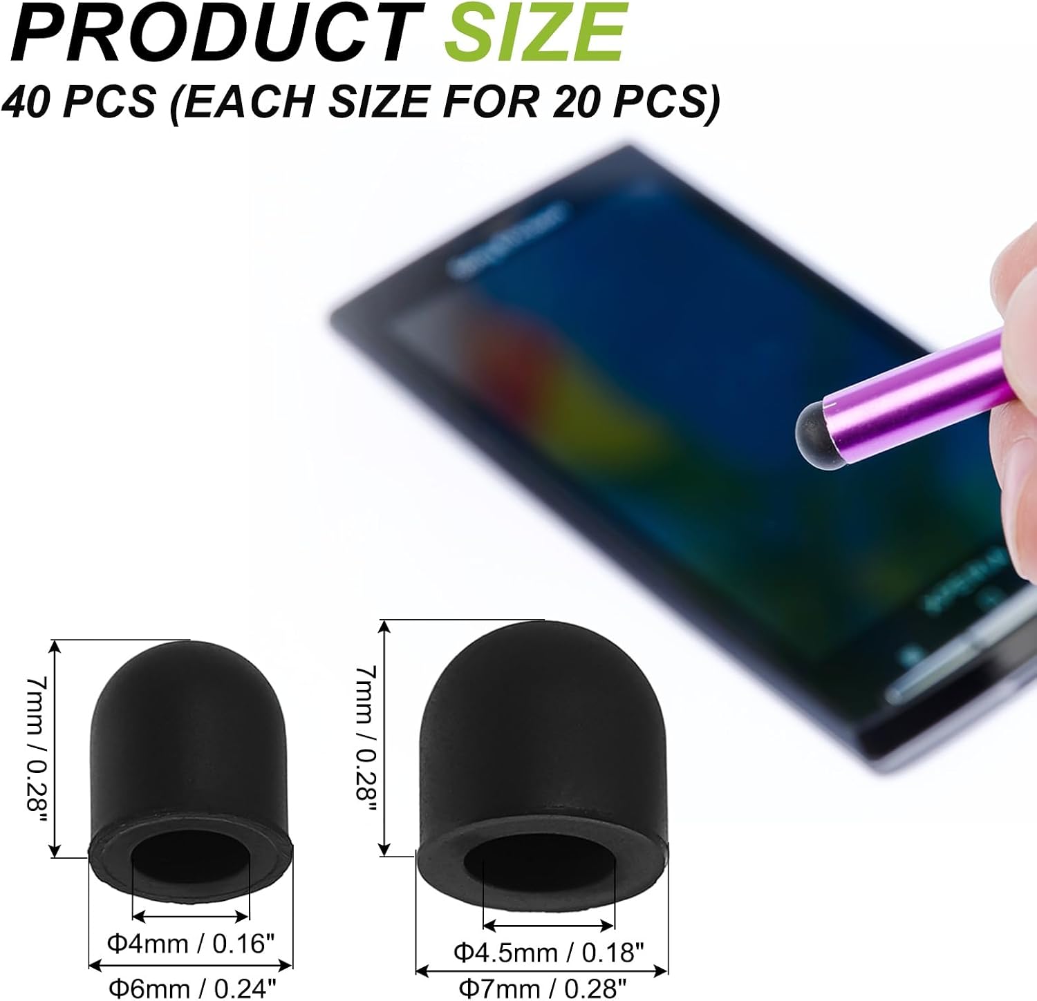PATIKIL 6/7mm (0.24"/0.28") Stylus Pen Tips, 20Pcs Conductive Rubber Capacitive Touch Screen Pens Tip for Mobile Phones Computers Tablets E-Readers Smart Drawing Boards, Black