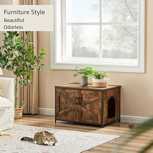 Vista 60 de unipaws – Banco de almacenamiento y orinal para gatos, cubierta de caja de arena con estructura de madera resistente, almacenamiento amplio, fácil