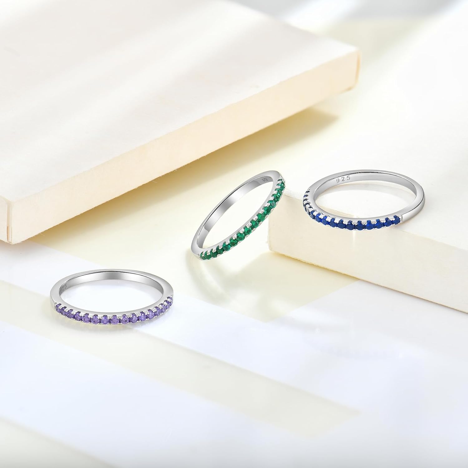 JO WISDOM Stackable Ring Eternity Bands for Women 925 Sterling Silver 1.5mm Thin Band Cubic Zirconia Half Eternity Stacking Rings Mothers Birthday Christmas Day Gifts - Image 5