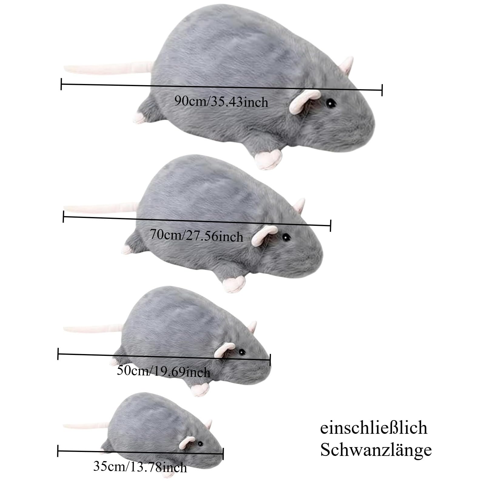 Mäuse Plüschtier Maus,Realistic Cute Rats Pillow,als Kuschel- Und Deko-Kissen, Weich Gefüllt, als Geschenk Oder Entspannungsbegleiter für Erwachsene (90cm,Grau)