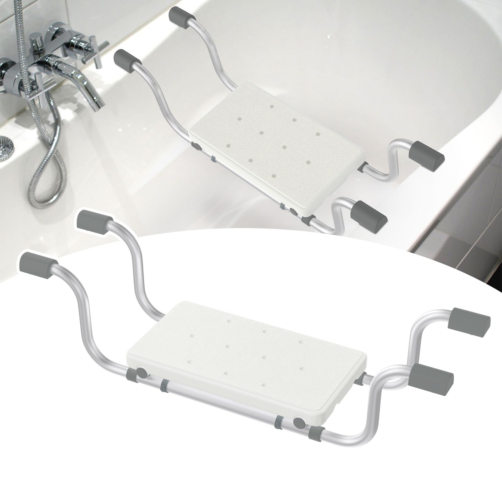 NAIZY Asiento de bañera ajustable de 72 a 82 cm, tubo de aluminio, asiento de PE y asas de PVC, capacidad de carga de hasta 150 kg, para personas mayores y adultos