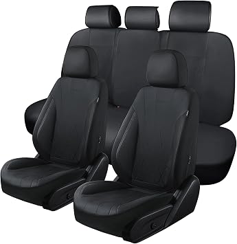 Car Seat Covers Full Set, Leather Car Seat Cushion, Ultra-Thin Breathable Materials, Suitable for Most Car SUV/Truck/Sedan/Automotive All Black, Five-Piece