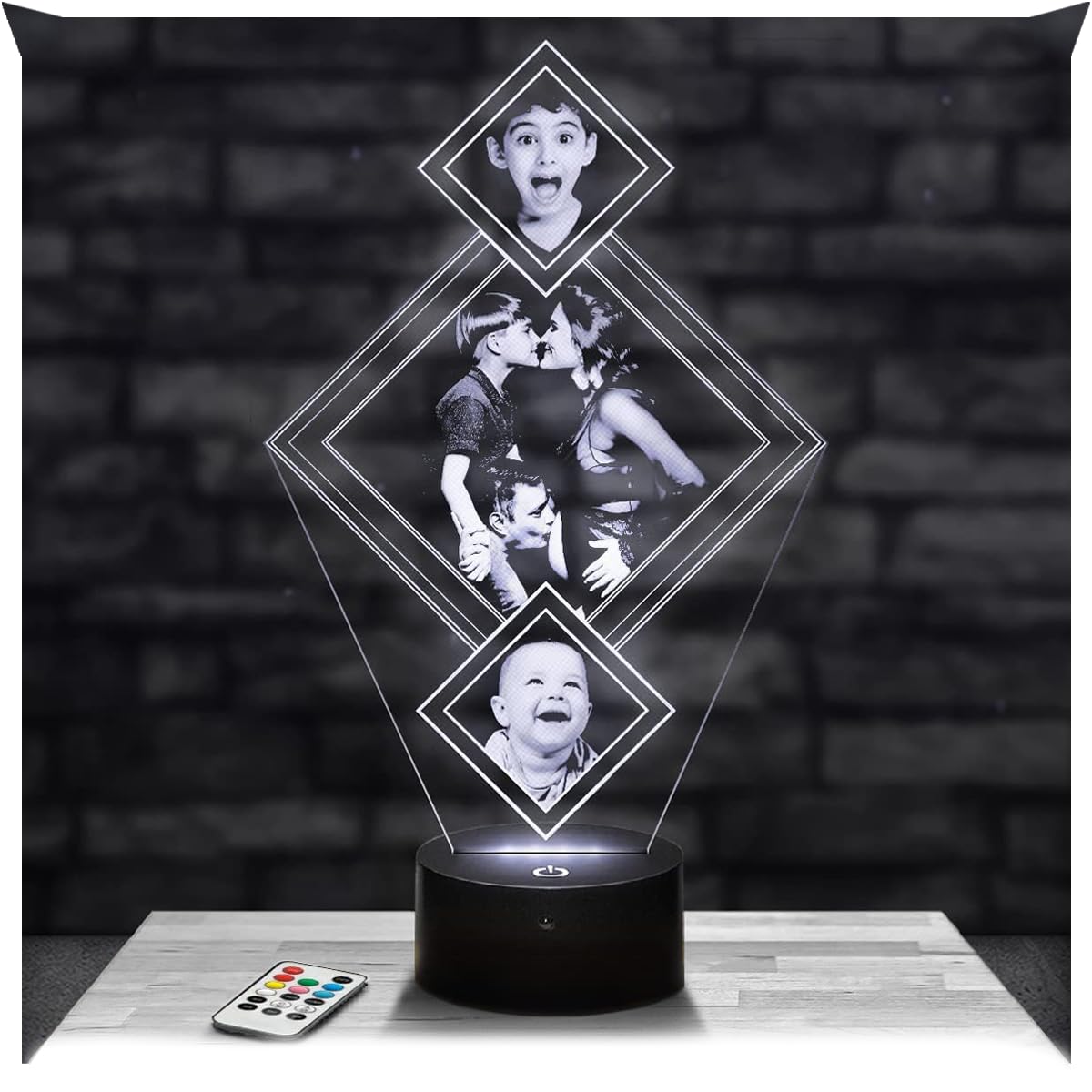 Lampephoto.fr, Personalised lamp with Photo, 3 Customized Diamonds Customizable Photo and Text Gift, Photo Lamp Engraving on plexiglass, Christmas, Gift Idea, Birthday, Valentine's Day. — image 1