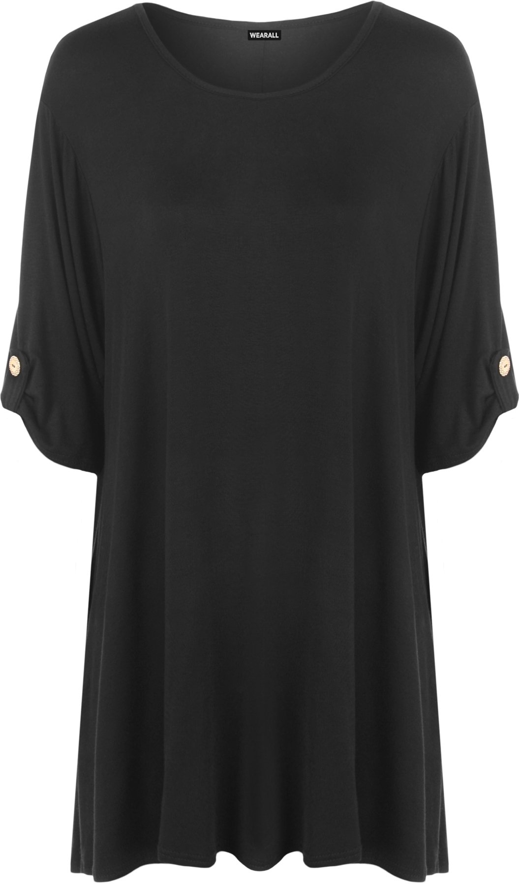 WearAllWomens Plus Size Plain Turn Up Button Short Sleeve Ladies Stretch Top - 16-22