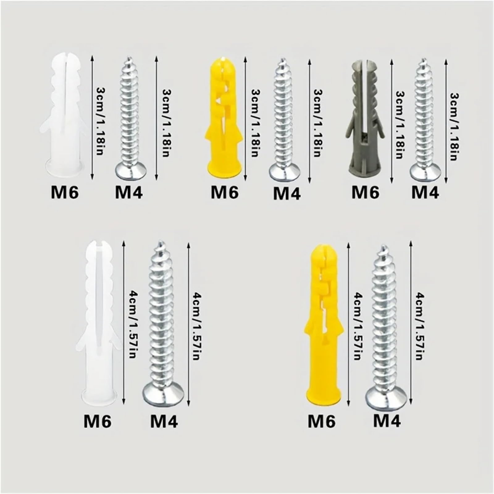 Tornillos De Expansión tornillos de las anclas de la mampostería seca 160pcs, anclas de pared plásticas y tornillos de cabeza plana de Philips del acero inoxidable