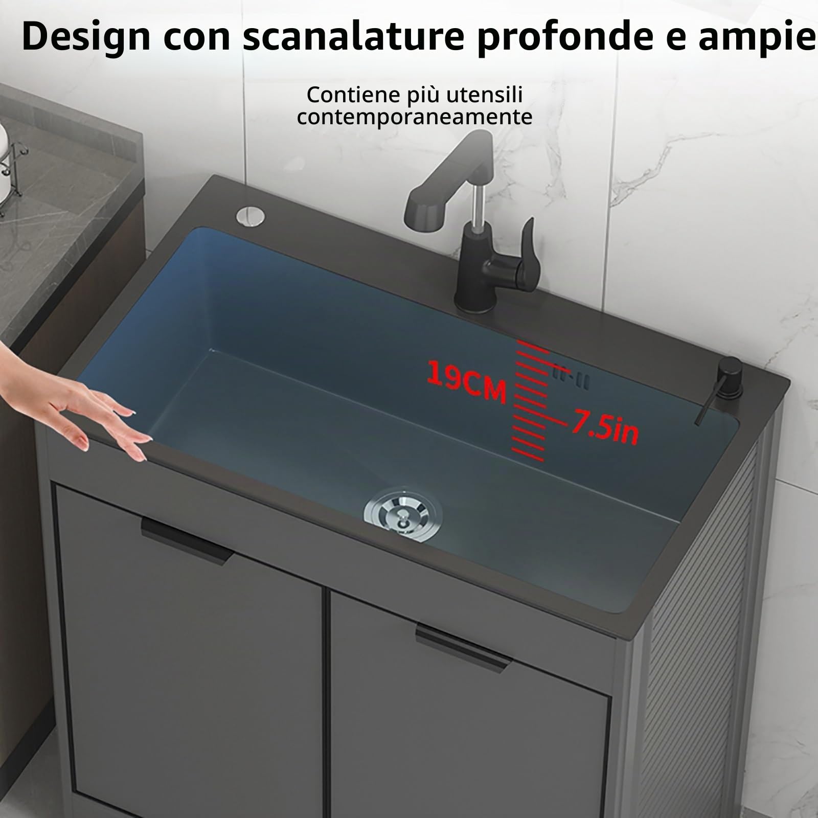 Lavello da Cucina per Ristorante Commerciale con Mobile, Lavandino da Esterno Autoportante, con Rubinetto per Acqua Calda Fredda Distributore di Sapone, per Garage, Ristorante, Cucina, Lavanderia ( Co