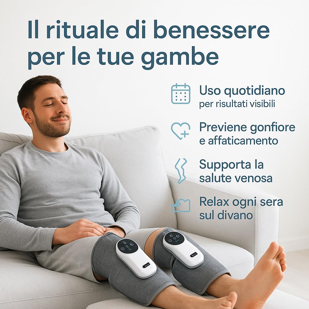 Massaggiatore Polpacci Elettrico a Compressione - Pressoterapia con Calore per Gambe Leggere, Sollievo da Gonfiore, Stanchezza e Relax - Dispositivo Portatile Ricaricabile (1 Unità)