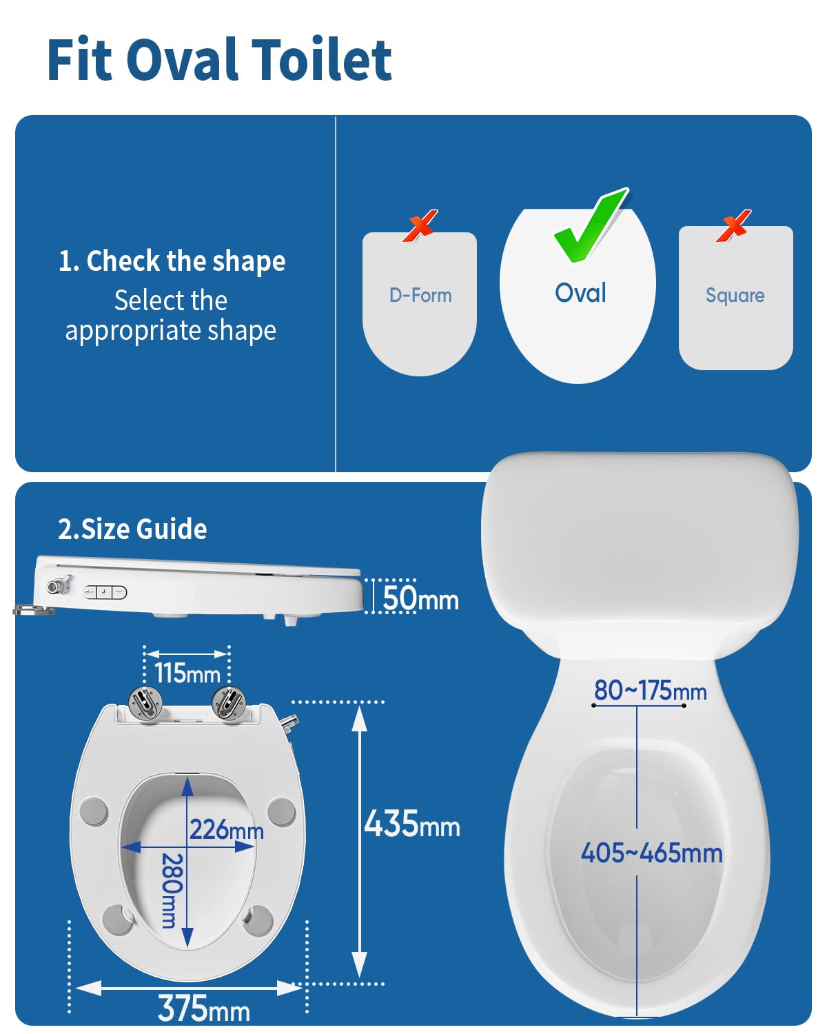 Bidet Toilettensitzerhöhung mit Deckel 5 cm, Weiß Oval