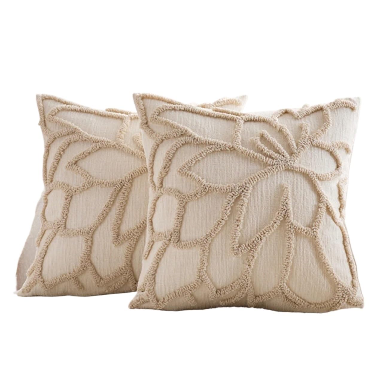 IUVYTA Chenille Pillow Covers Chenille Throw Pillow Cover Floral Tufted Cushion Farmhouse Pillowcase For Home Sofa(Beige)