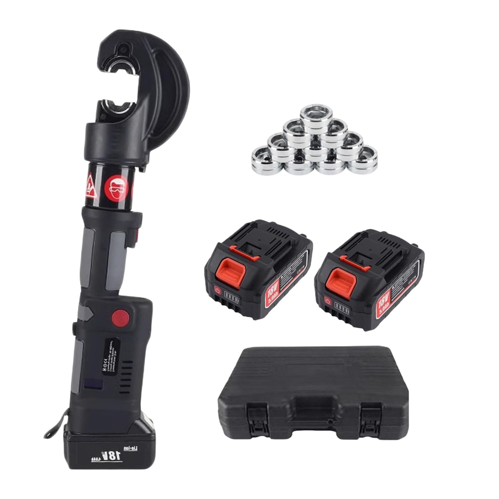 12 Ton Electric Hydraulic Cable Crimping Tool Kit with Dual Batteries, 18V Cordless Wire Terminal Lug Crimper 16-400mm², Heavy Duty Pipe Press Plumbing Machine