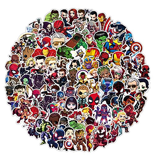 Superheros Pegatinas para Coche (100 Piezas),Superhéroes Marvel Pegatinas de Vinilo Impermeable para Bicicleta Monopatín Moto Portátil Guitarra Botella de Agua Automóvil,DIY Parches de Graffiti Cover