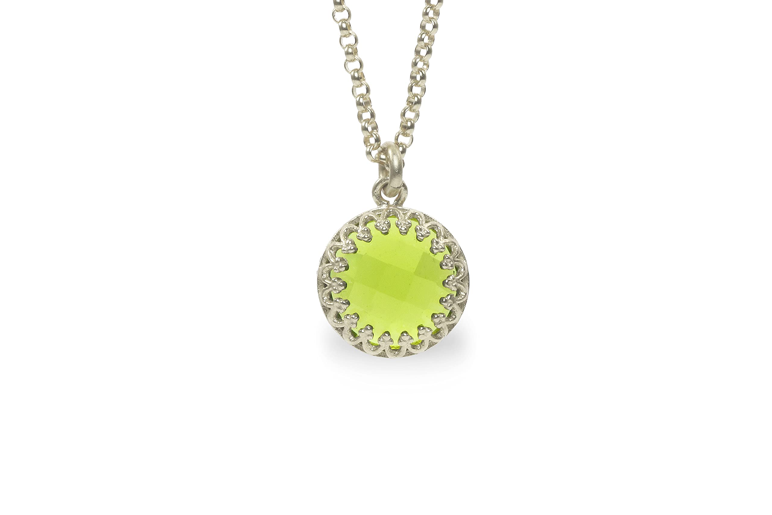 Collar de Peridoto Hecho a Mano - Collar de Oro Amarillo con Colgante de Corte Redondo - Collares Artesanales para Mujeres - Regalo para su Cumpleaños, Aniversario, Boda, Amistad