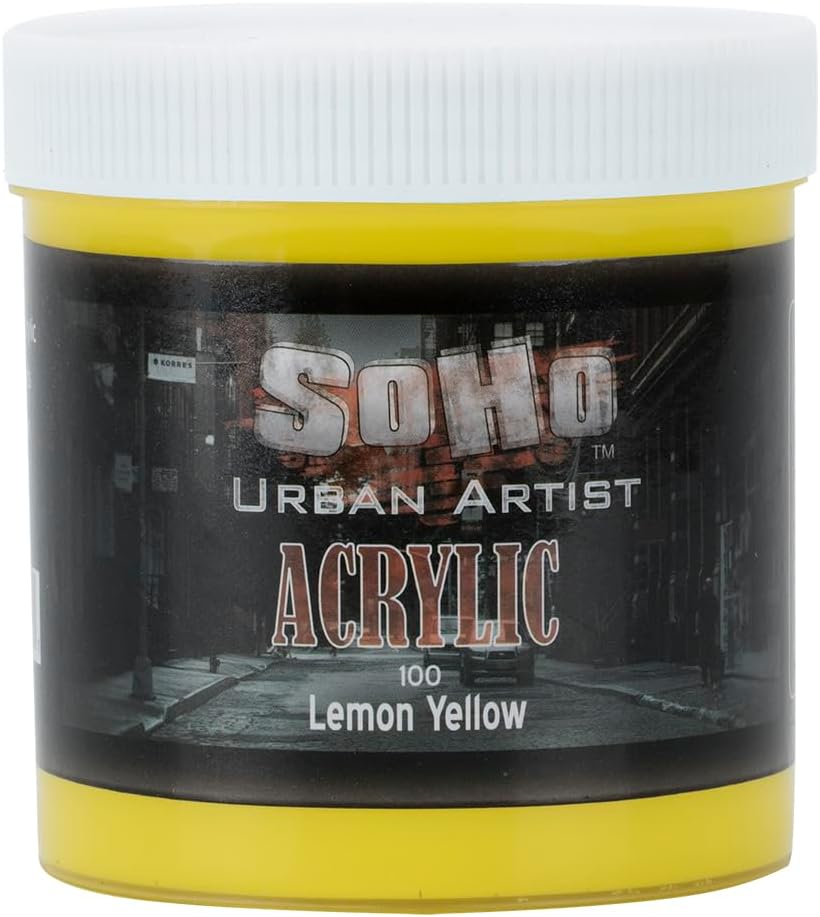 Soho Urban Artist Heavy Body Acrylic Paint - 500 ml Jar - Lemon Yellow - Thick, Rich Color, Excellent Coverage, Professional Quality - Artists Acrylic Paint 16.91 Fl Oz (Pack of 1) Lemon Yellow