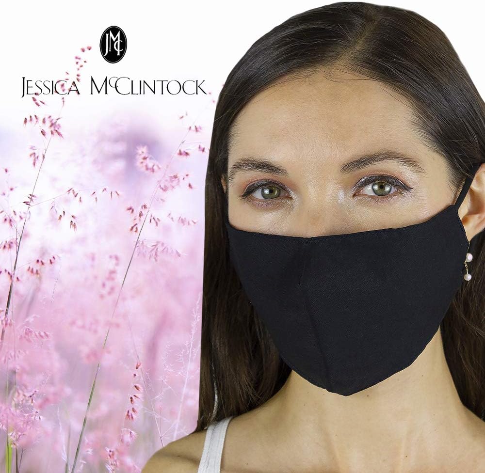 Jessica McClintock Women's 2-Piece Fashionable Cloth Face Mask for Outdoors Dust Sun and Wind - Washable Cotton Facial Cover with High Elasticity Ear Loops - Black/Black (Stones) : Clothing, Shoes & Jewelry