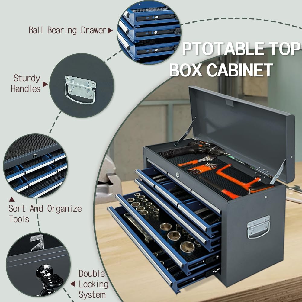 13-Drawer Tool Chest with Double Door Handle,2 in 1 Detachable Rolling Tool Chests with Wheels and Drawers,Large Tool Box with Lock,Mobile Steel Tool Cabinet Storage (Gray&Blue)