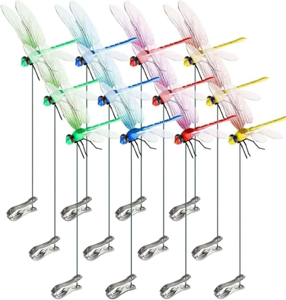 Dragonfly Clip,3D Garden Stakes Decor, Garden Decor Clip,for Outdoor Indoor Fake Plastics Dragonfly,Creative hat Clip (Mixed-12pcs)
