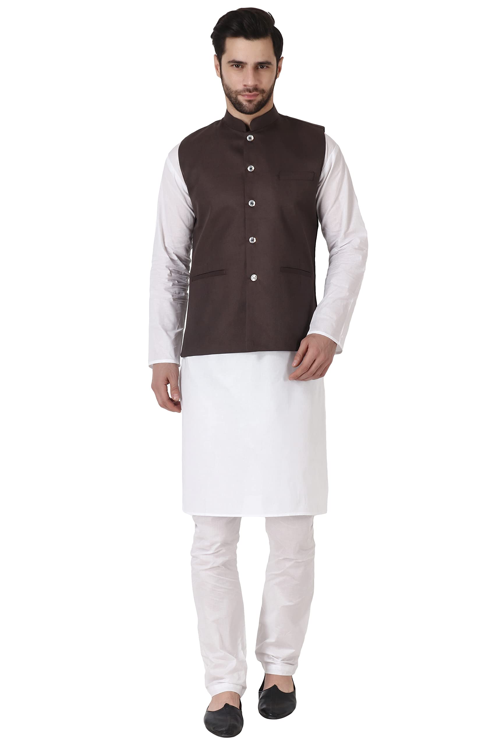 maleno Men White Cotton Kurta Pyjama Set With Sleeveless Nehru Jacket-picture-30