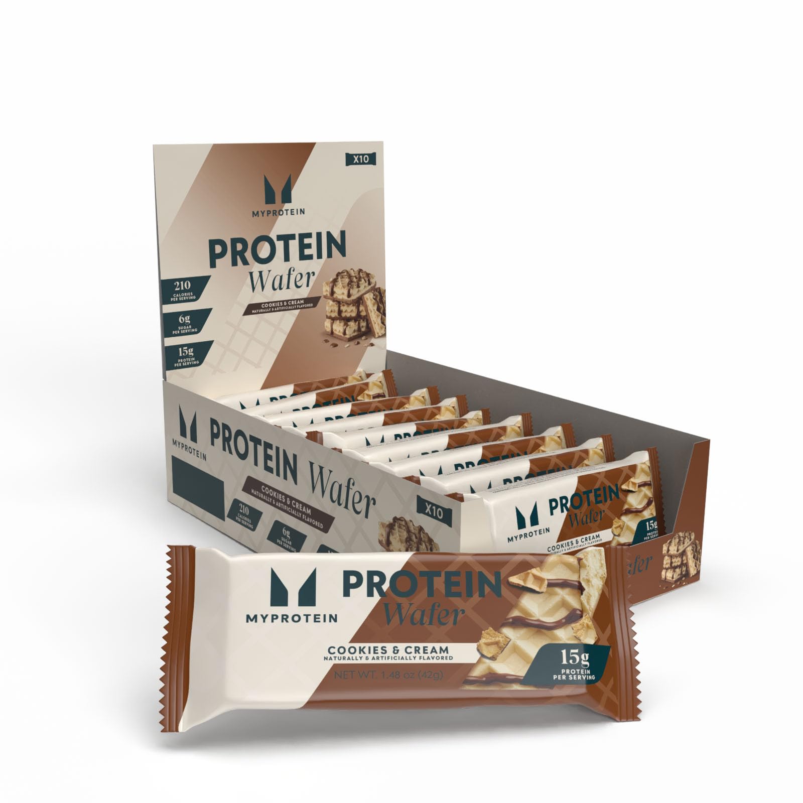 Myprotein Protein Bars, Crispy Protein Wafers, 15g High Protein Snacks, Box of 10 Cookies and Cream Wafers Packs, Milk & Whey Protein Isolate, Light & Crunchy