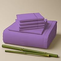 Vista 17 de Sacred Thread Juego de sábanas de 6 piezas de rayón derivado de bambú, juego de ropa de cama y fundas de almohada con bolsillos profundos, ropa