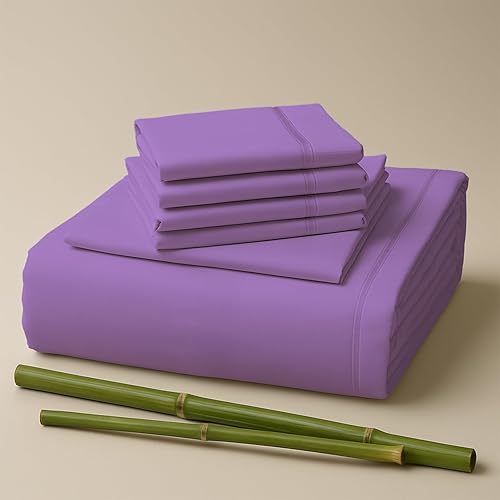 Sacred Thread Juego de sábanas de 6 piezas de rayón derivado de bambú, vegano, refrescante y orgánico para el hogar y los hoteles, más 50 colores