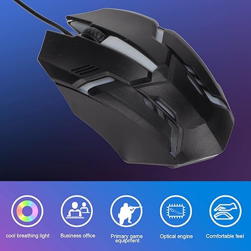 Miniatura 3 de Diyeeni Ratón para juegos RGB, mouse con cable de computadora de 1600 DPI, mouse ergonómico para juegos, luces coloridas, rueda de desplazamiento