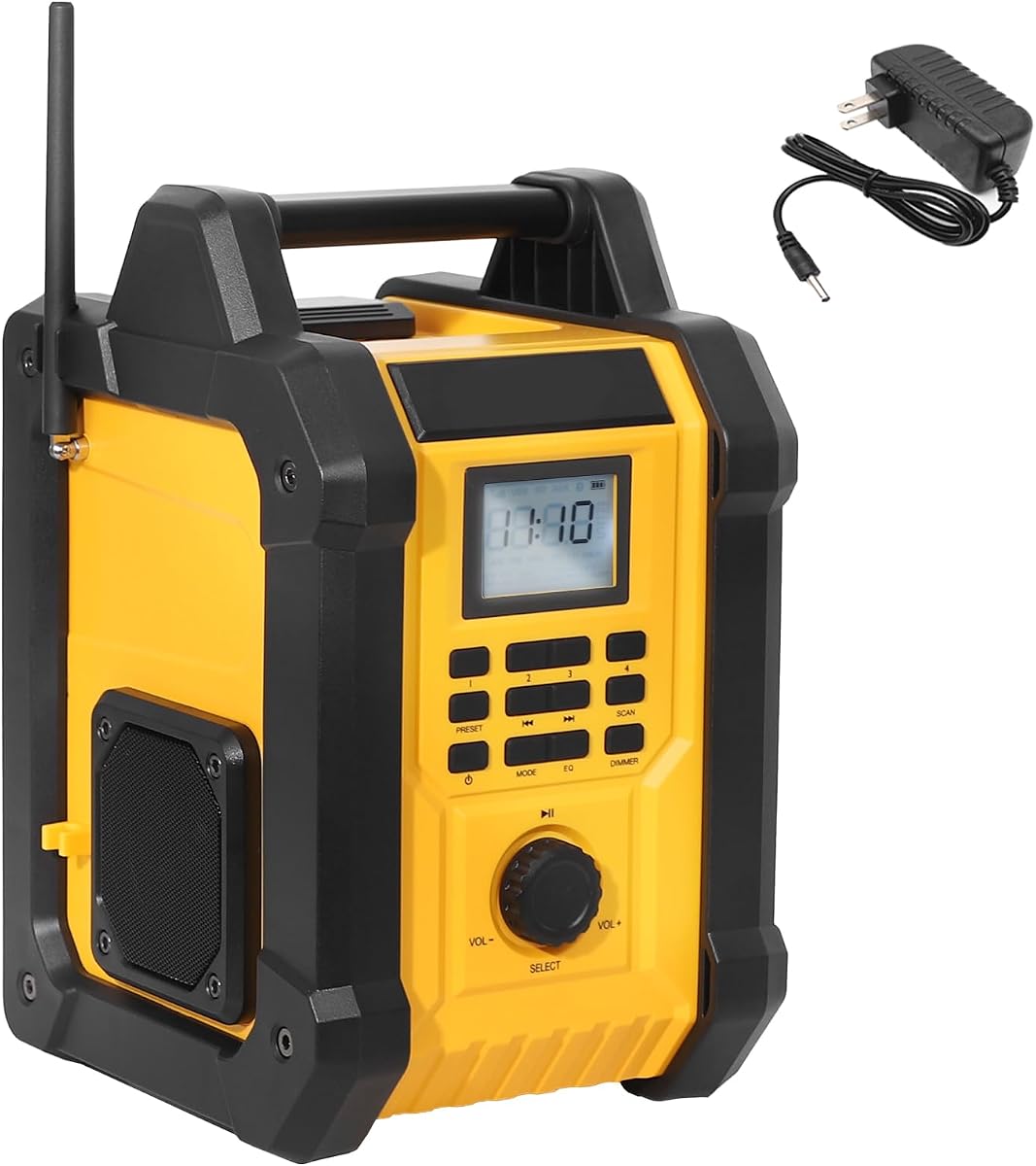 Altavoz de radio para el lugar de trabajo, compatible con batería DeWalt 20 V MAX, estéreo inalámbrico portátil impermeable IPX54, recepción de señal fuerte, AM/FM, TWS, alcance de 100 pies, alimentación CA/CC (solo herramienta)