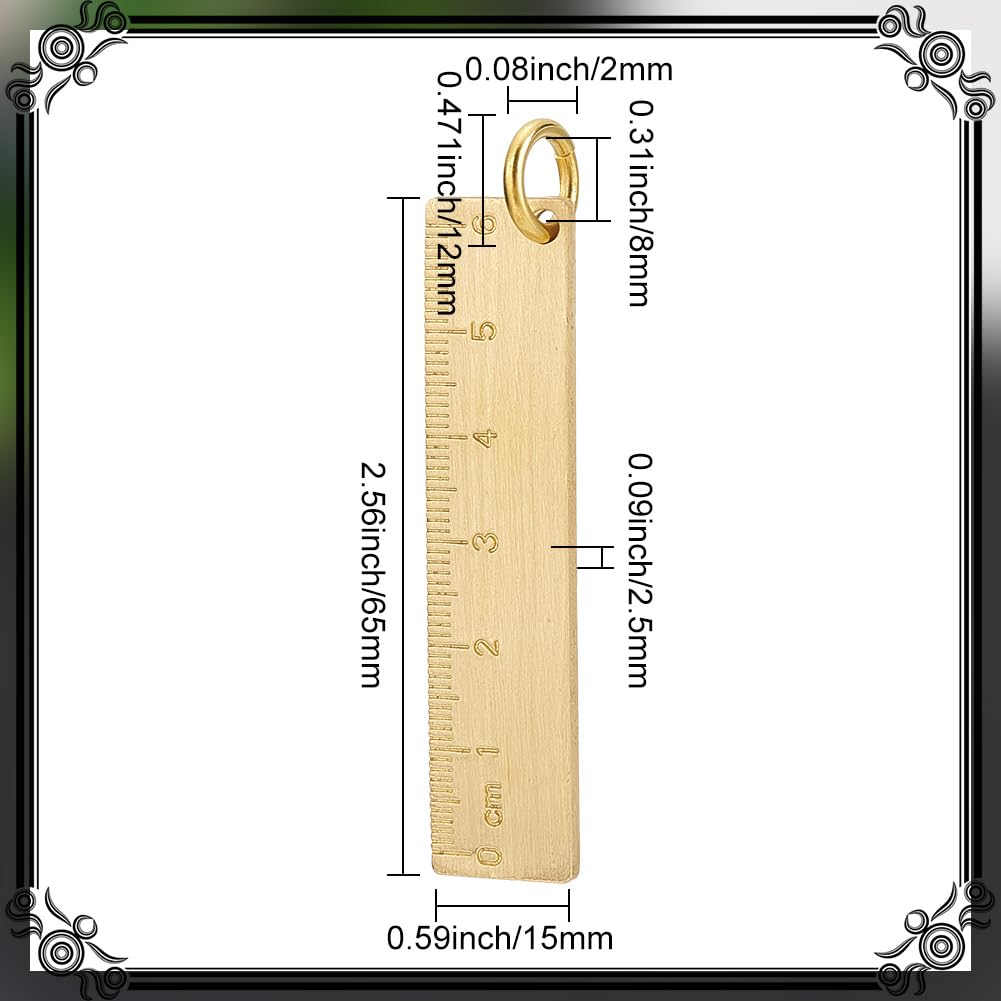 4Pcs Small Metal Ruler 6cm Brass Gold Straight Ruler Bar Metric Measurement Tool Decoration Key Ring Ornaments Pendants Ruler Bookmark Keychain Accessories for Students Car image 2