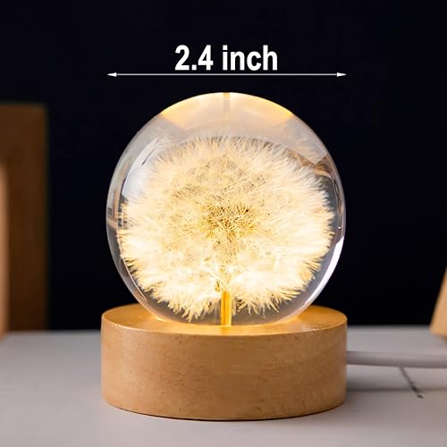Miniatura 7 de MARZIUS Luz nocturna de cubo de cristal con decoración de diente de león preservada, perfecta para sala de estar, cubo súper transparente de 2