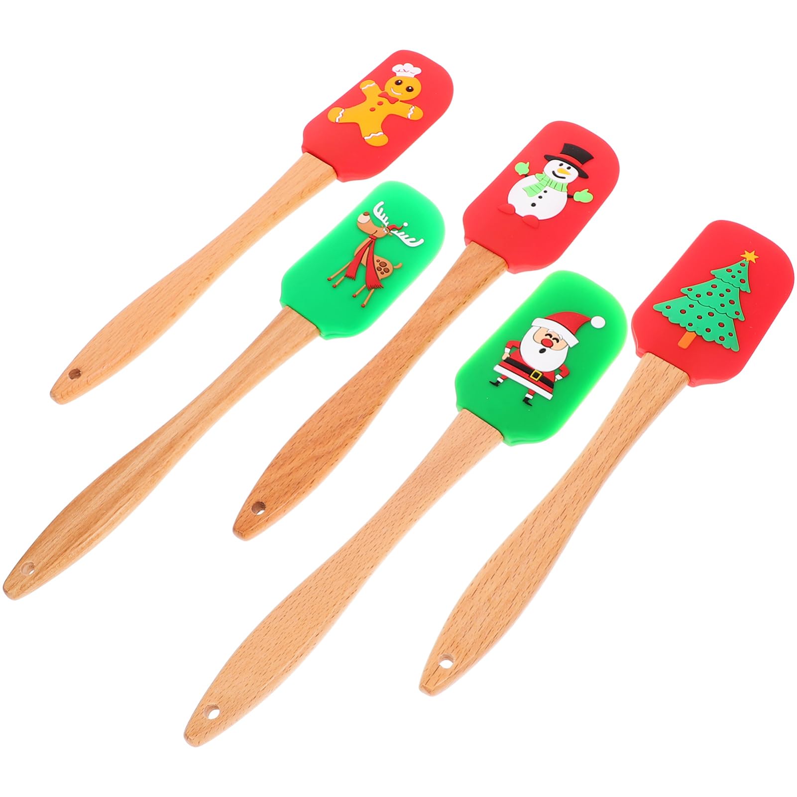 Angoily Espátulas Profesionales de Silicona y Madera para Hornear 5 Piezas, Raspador de Crema Fácil de Usar y Seguro para Hacer Postres en Navidad Varios estilos