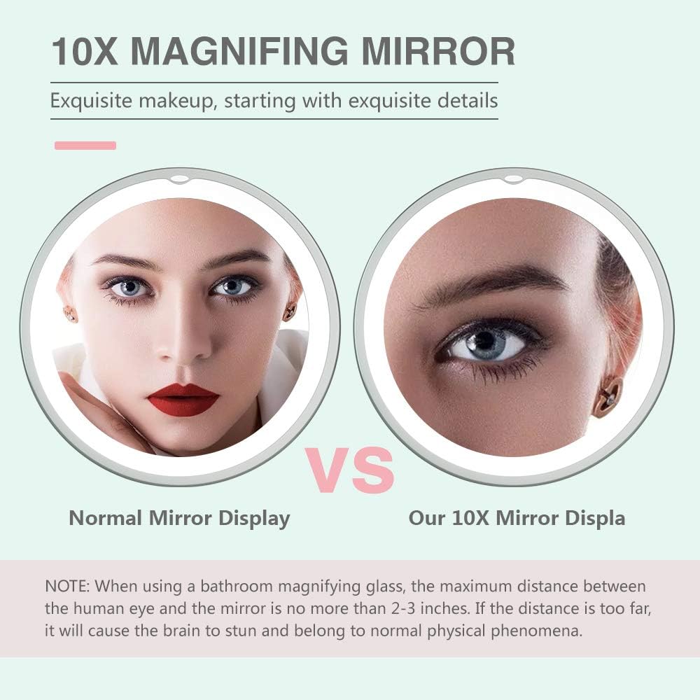 Magnifying Makeup Mirror 6.8" 10X Magnifying Mirrors 360° Adjustable Flexible Gooseneck Suction Cup Daylight, Battery Operated, Cordless & Travel Mirror : Beauty & Personal Care