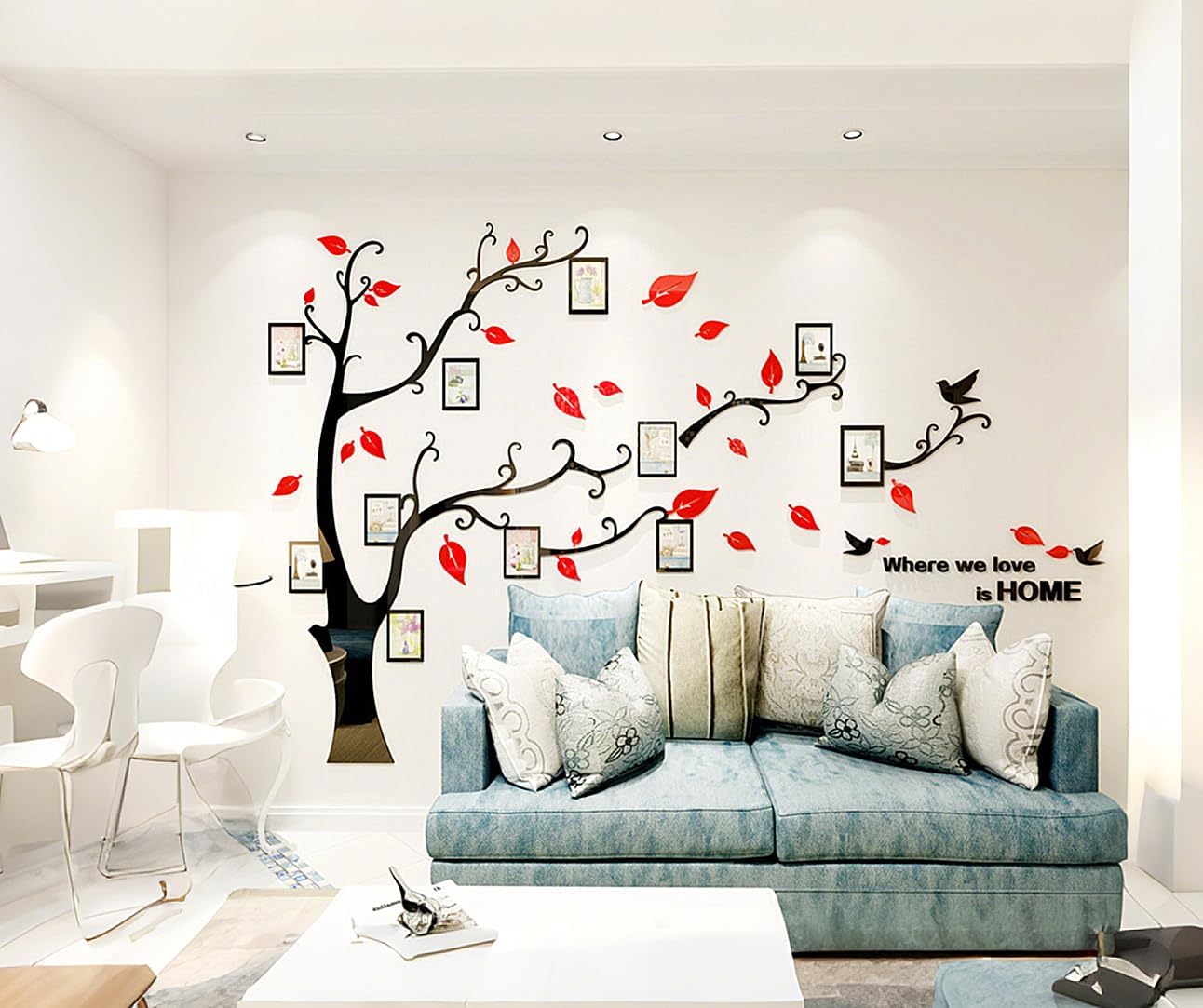 guangmu 3D Tree Wall Stickers - DIY Photo Frame Tree Wall Decal Family Photo Frame Sticker Murals Wall Decor Living Room Bedroom TV Background Home Decorations (M:83 * 59in,Red Right)