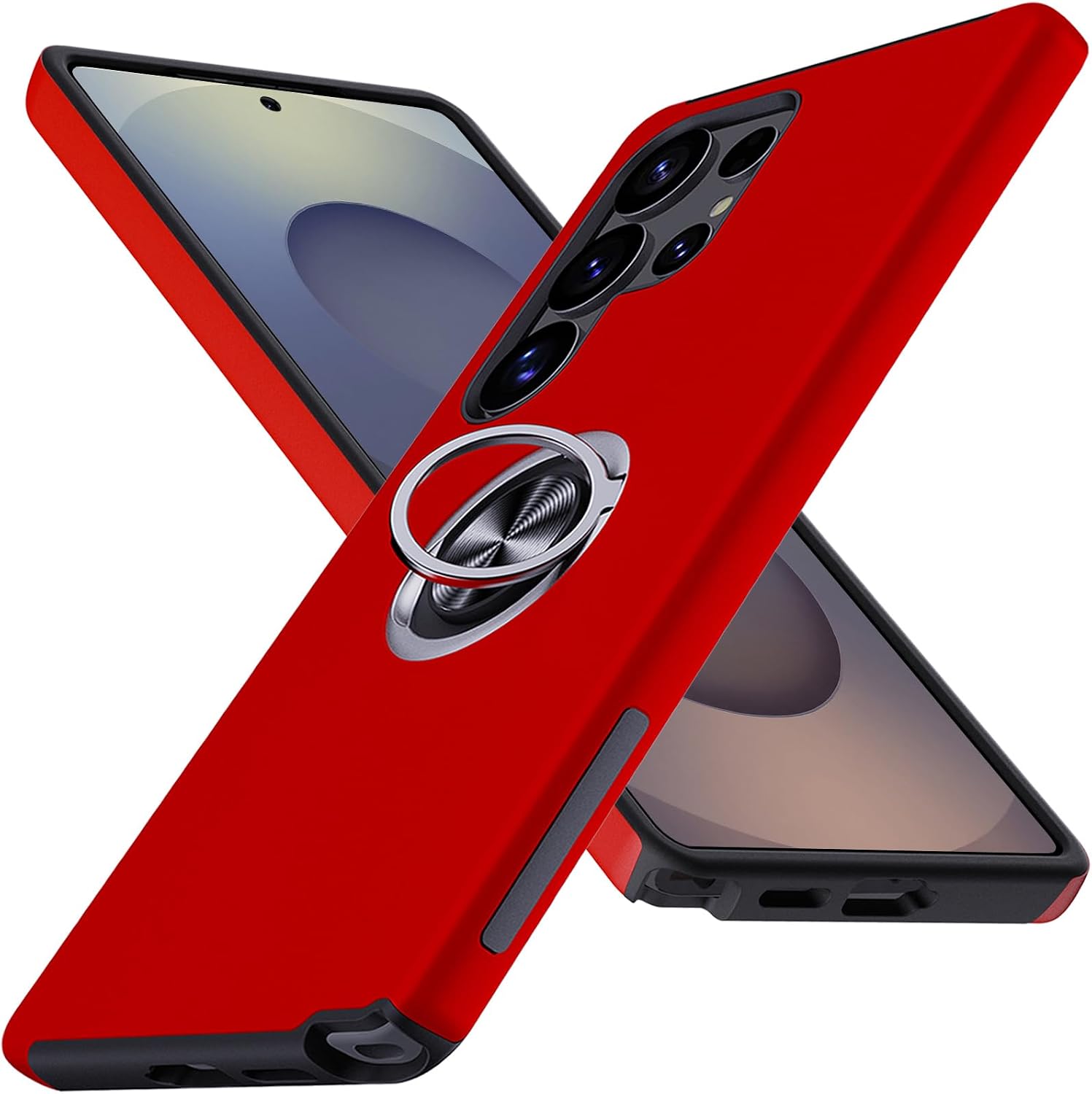 for S25 Ultra Case, Military-Grade Shockproof Cover, with Ring Holder Kickstand Rotatable, for Samsung Galaxy S25 Ultra Case, Slim Fit Protective Case for Galaxy S25 Ultra Case, 6.8”, Red
