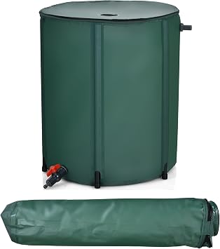 Happygrill 53 Gallon Collapsible Rain Barrel, PVC Rain Water Collection Barrel with Spigot Water ...