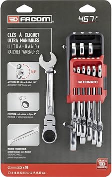 Facom Pocket 467BF.JP10PB Set of 10 Ratchet Combination Spanners in Case