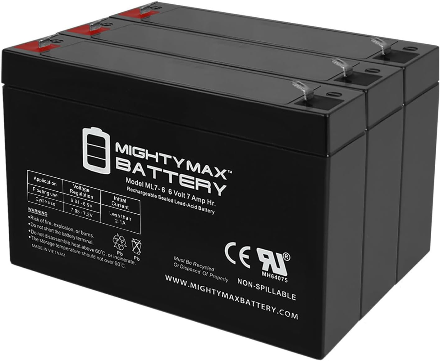 Mighty Max Battery 6V 7.2AH (SLA) Battery for DJW6-7.2 652007 MX06065 NP76-3 Pack