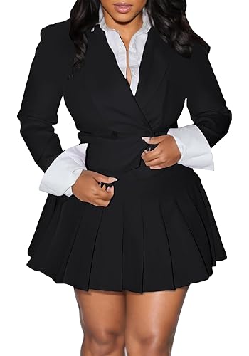 Women Business Casual 2 Piece Outfits Cropped Blazers Jackets and