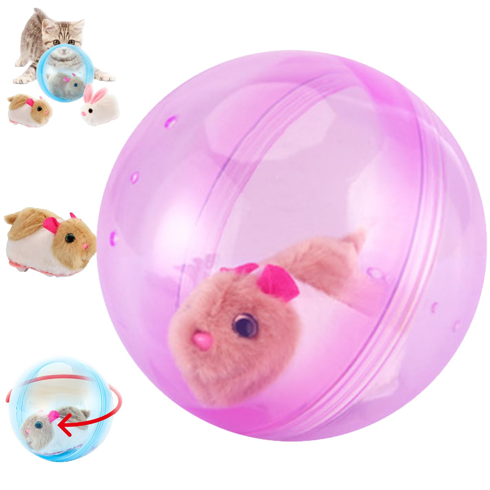 2026 New Self-Rolling Interactive Cat Ball Realistic Animal Automatic Moving Rolling Cat Ball 360° Rolling Spin Moving Cat Ball Fun Indoor Interactive Pet Ball for Cats Chasing (Pink, Mouse2)