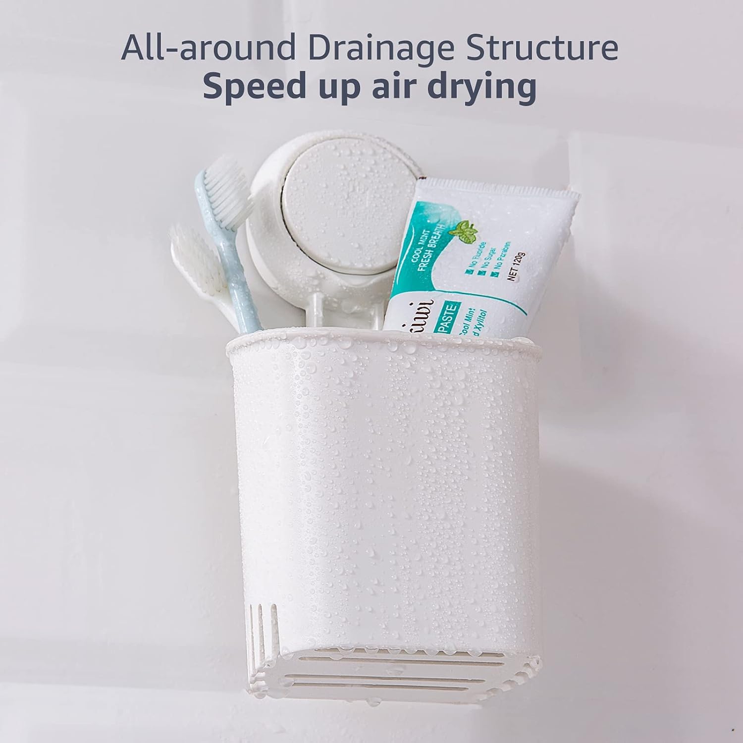 TAILI Suction Shower Grab Bar + Toothbrush Holder Bathroom Safety Handle Bathroom Organizer No Drilling and Removable Suction Mounted