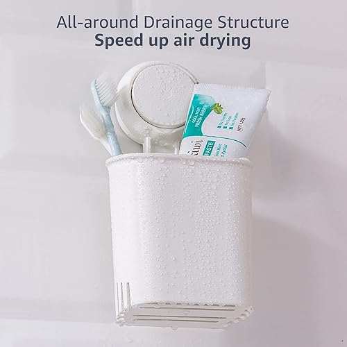 Miniatura 4 de TAILI Juego de 2 cestas de almacenamiento con ventosa, soporte para jabón + soporte para cepillos de dientes, organizador de pared para champú,