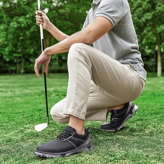 Waterproof Golf Shoes Men Spiked Golf Training Sneakers | Professional Spiked, Lightweight, Outdoor, Comfortable, Golf Footwear, Great Traction, Removable Insole, Breathable