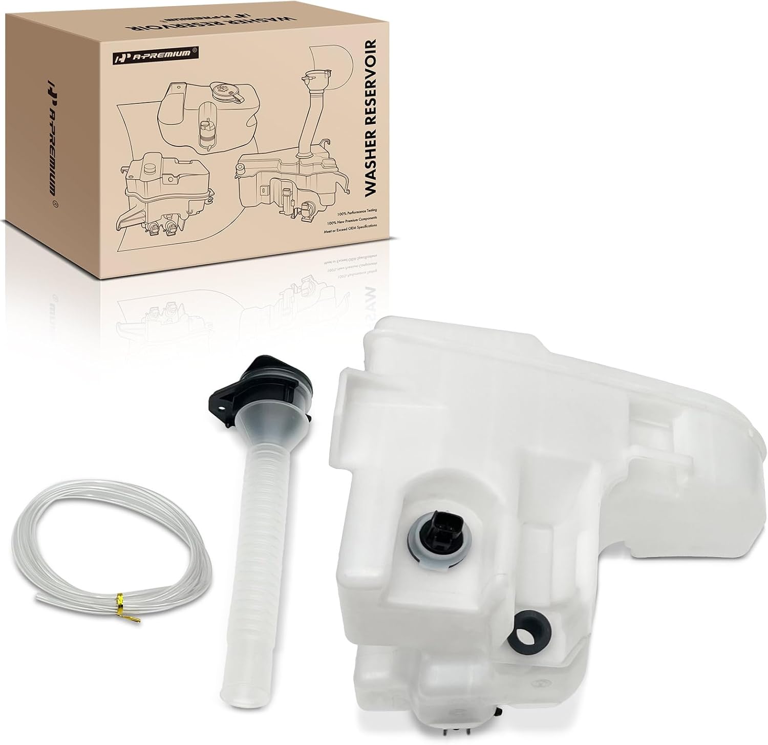 A-Premium Windshield Washer Reservoir Compatible with Select Lexus Models - IS250, IS350, IS F, GS300, GS350, GS430, GS450h, GS460, with (Washer Pump/Cap/Filler Neck/Hose/Bracket/Fluid Level Sensor)