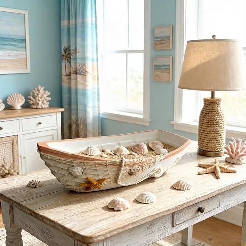 Miniatura 2 de Barco de madera para decoración del hogar, canoa decorativa, bandeja para baño náutico costero, sala de estar, dormitorio, decoración de casa de lago