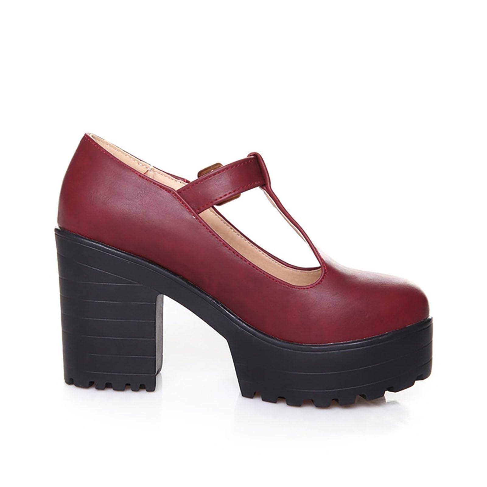 Pumps Damen Elegant Plateau Schuhe Chunky Leder Mary Jane Schuhe Bequeme