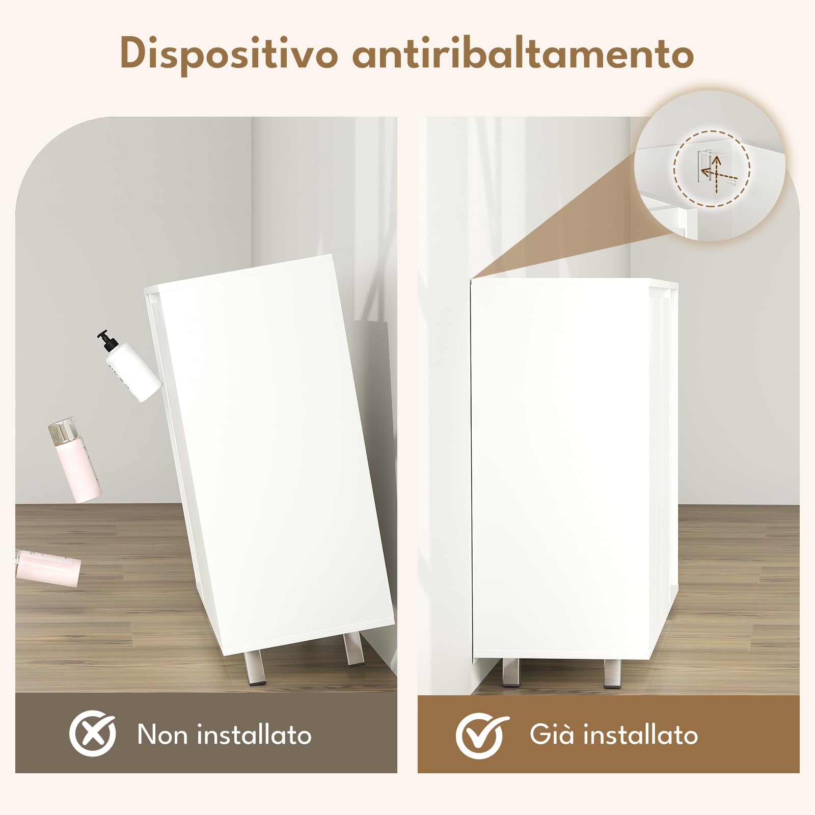 BEWISHOME Mobile da Bagno con 2 Ante e 3 Vani Aperti,35 x 100 x 80 cm | Armadietto Autoportante con Ripiani Regolabili,Ampio Spazio di Archiviazione,per Bagno,Soggiorno,Ingresso,Cucina,Bianco