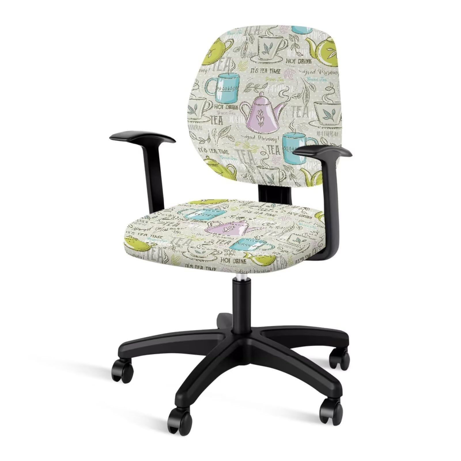 Poceacles Tea Theme Print Office Chair Cover 2 Piece Stretchable Rotating Desk Chair Seat Cushion Protectors for Office Home Universal Desk Task Chair Chair Covers