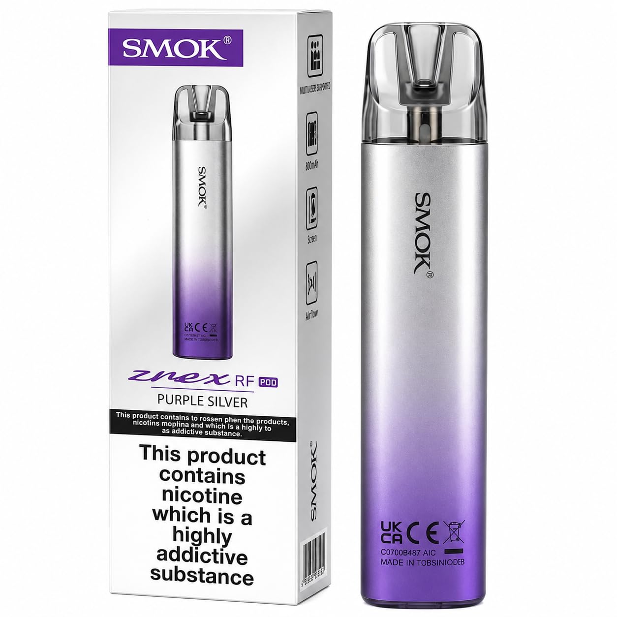 SMOK ZREX RF Refillable Pod Vape Kit [Purple Silver] - Beginner Friendly,  Pocket Sized, Draw Actiavted, MTL Vaping, Side Fill Dual Pods Compatible  (RF/PF), Rechargeable E Cigarettes, No Nicotine: Amazon.co.uk: Electronics &